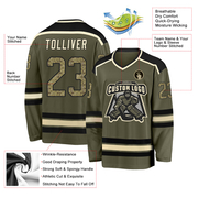 Custom Olive Camo Black-Cream Salute To Service Hockey Jersey