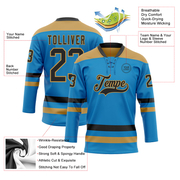 Custom Blue Black-Old Gold Hockey Lace Neck Jersey