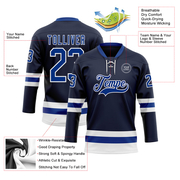 Custom Navy Royal-White Hockey Lace Neck Jersey