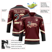Custom Burgundy Vintage USA Flag Black-Cream Hockey Lace Neck Jersey