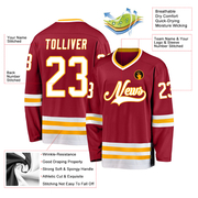 Custom Maroon White-Gold Hockey Jersey