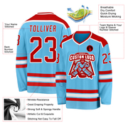 Custom Sky Blue Red-White Hockey Jersey