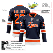 Custom Navy Orange-White Hockey Lace Neck Jersey