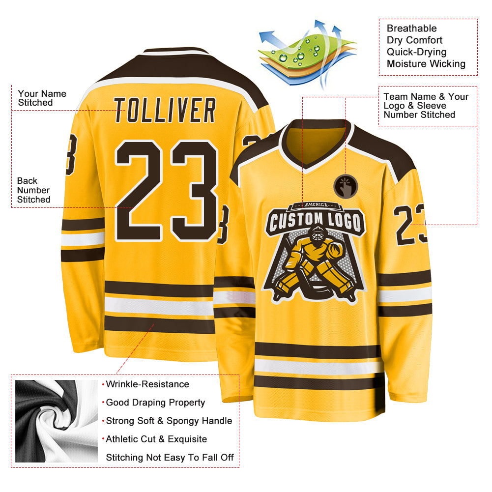 Custom Gold Brown-White Hockey Jersey