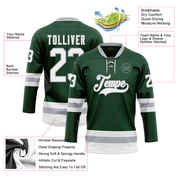 Custom Green White-Gray Hockey Lace Neck Jersey
