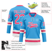 Custom Sky Blue Neon Pink-White Hockey Lace Neck Jersey