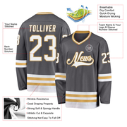 Custom Steel Gray White-Old Gold Hockey Jersey