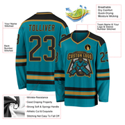 Custom Teal Black-Old Gold Hockey Jersey