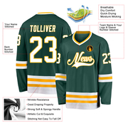 Custom Green White-Gold Hockey Jersey