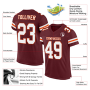 Custom Burgundy White-Orange Mesh Authentic Football Jersey