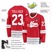 Custom Red White-Gray Hockey Jersey