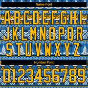 Custom Light Blue Gold-Black Christmas Tree And Tiger 3D Hockey Lace Neck Jersey