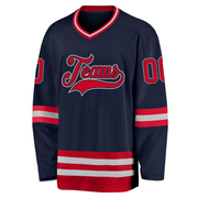 Custom Navy Red-Gray Hockey Jersey