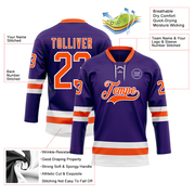 Custom Purple Orange-White Hockey Lace Neck Jersey