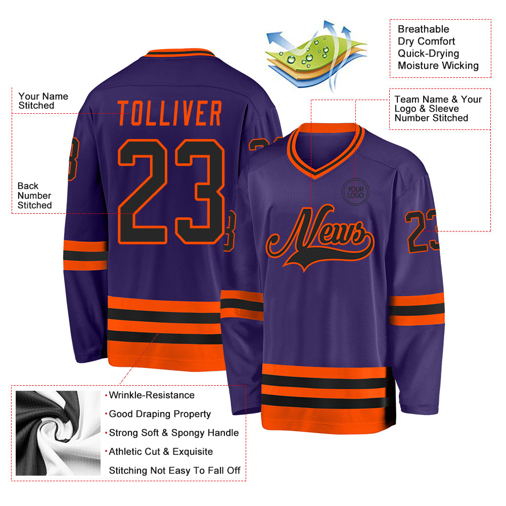 Custom Purple Black-Orange Hockey Jersey