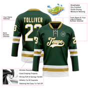Custom Green White-Old Gold Hockey Lace Neck Jersey