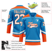 Custom Blue White-Orange Hockey Lace Neck Jersey