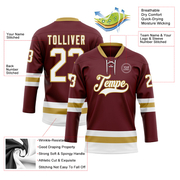 Custom Burgundy White-Old Gold Hockey Lace Neck Jersey