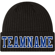 Custom Black Royal-White Stitched Cuffed Knit Hat
