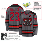 Custom Steel Gray Red-Black Hockey Jersey