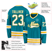 Custom Teal White-Gold Hockey Jersey