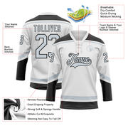 Custom White Silver-Black Hockey Lace Neck Jersey