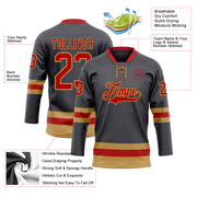 Custom Steel Gray Red-Old Gold Hockey Lace Neck Jersey