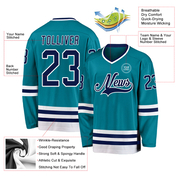 Custom Teal Navy-White Hockey Jersey