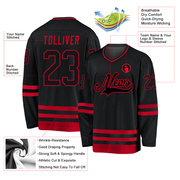 Custom Black Black-Red Hockey Jersey