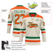 Custom Cream Orange-Kelly Green Hockey Lace Neck Jersey