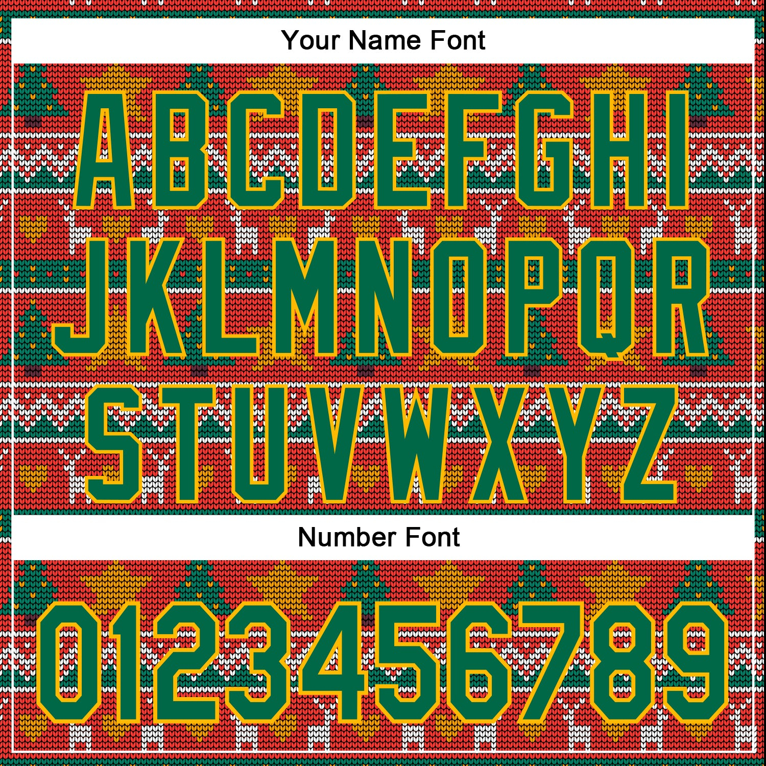 Custom Stitched Red Kelly Green-Gold 3D Christmas Sports Pullover Sweatshirt Hoodie