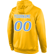 Custom Stitched Gold Light Blue-White Sports Pullover Sweatshirt Hoodie