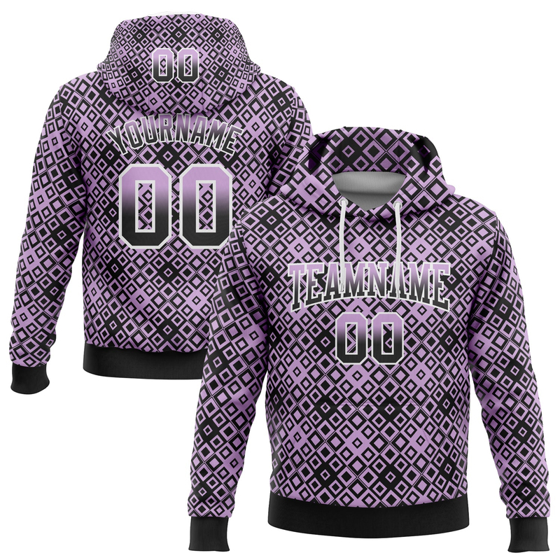 Custom Stitched Light Purple Black-White 3D Pattern Design Geometric Gradient Square Shapes Sports Pullover Sweatshirt Hoodie