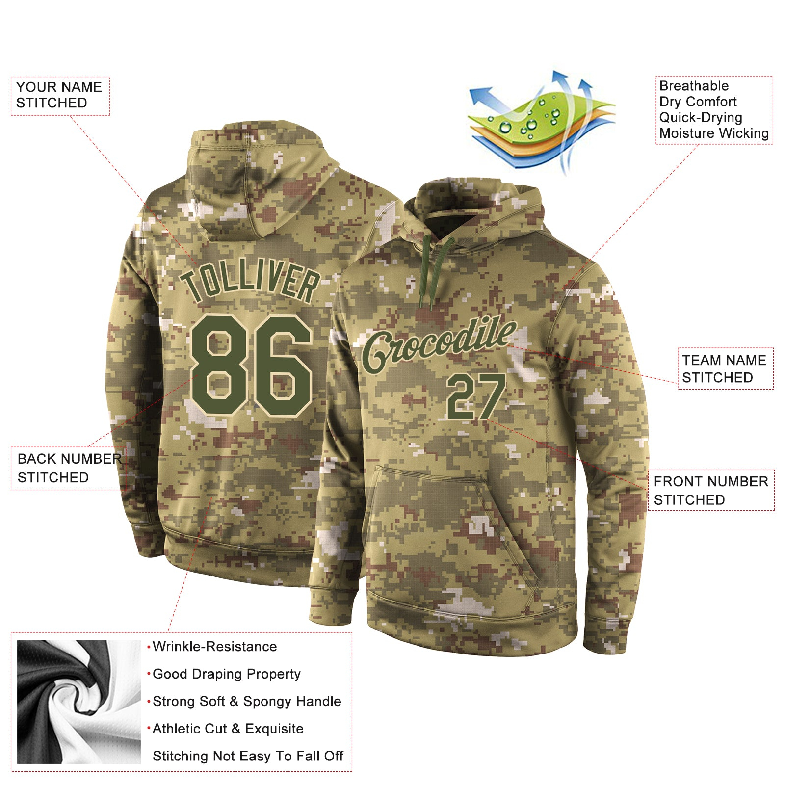 Custom Stitched Camo Olive-Cream Sports Pullover Sweatshirt Salute To Service Hoodie