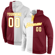 Custom Stitched Crimson White-Gold Split Fashion Sports Pullover Sweatshirt Hoodie