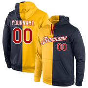 Custom Stitched Gold Red-Navy Split Fashion Sports Pullover Sweatshirt Hoodie
