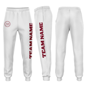 Custom White Crimson Fleece Jogger Sweatpants