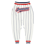 Custom White Navy Pinstripe Navy-Red Sports Pants