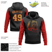 Custom Stitched Black Old Gold-Red 3D Skull Fashion Sports Pullover Sweatshirt Hoodie