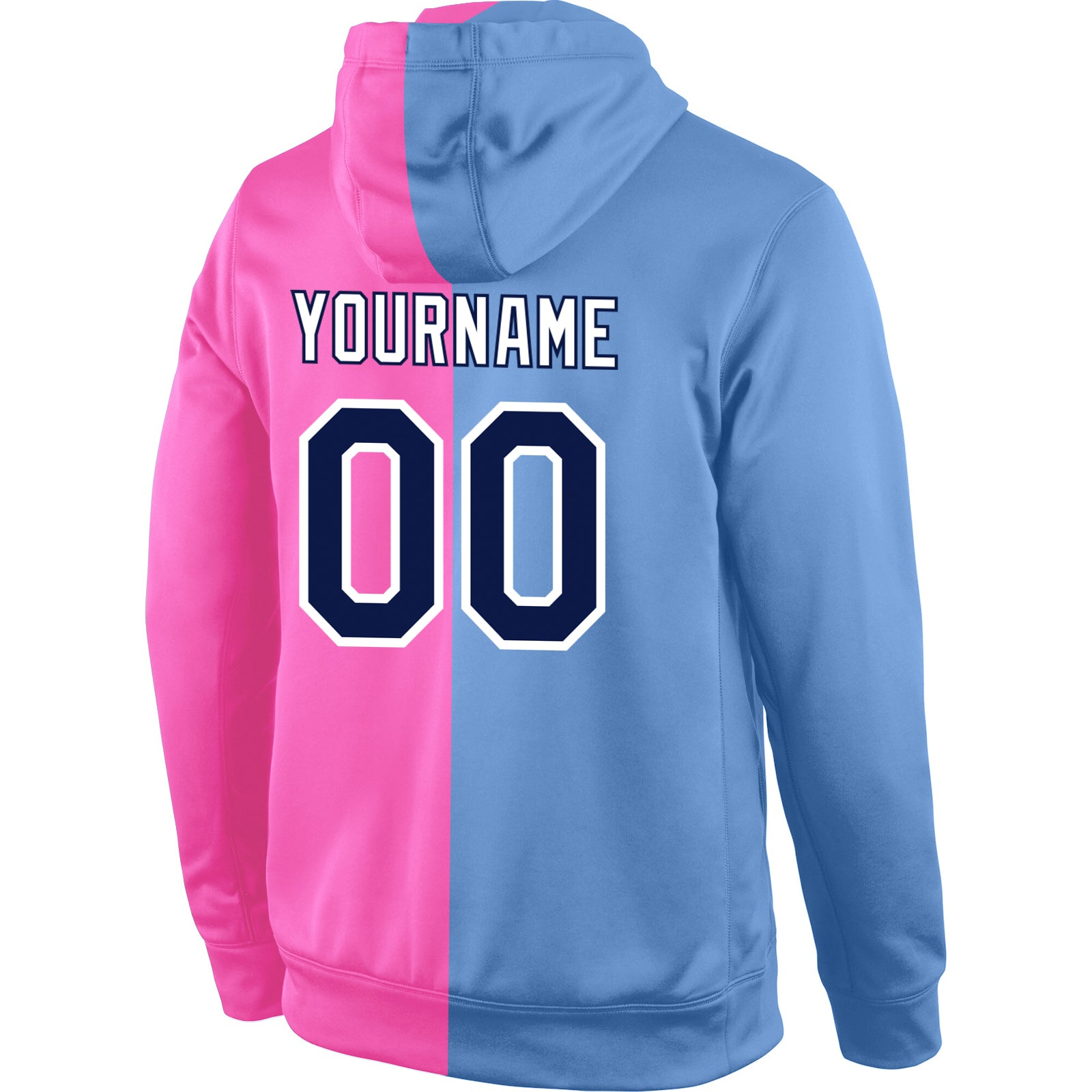 Custom Stitched Light Blue Navy-Pink Split Fashion Sports Pullover Sweatshirt Hoodie