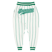 Custom White Kelly Green Pinstripe Kelly Green-White Sports Pants
