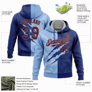 Custom Stitched Graffiti Pattern Royal Light Blue-Orange 3D Scratch Sports Pullover Sweatshirt Hoodie