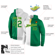 Custom Stitched White Kelly Green-Gold Split Fashion Sports Pullover Sweatshirt Hoodie