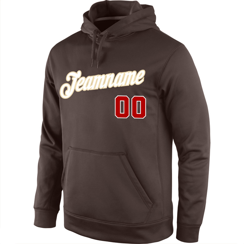 Custom Stitched Brown Red-White Sports Pullover Sweatshirt Hoodie