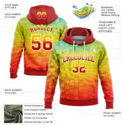 Custom Stitched Gold Red-White 3D Pattern Design Geometric Gradient Square Shapes Sports Pullover Sweatshirt Hoodie