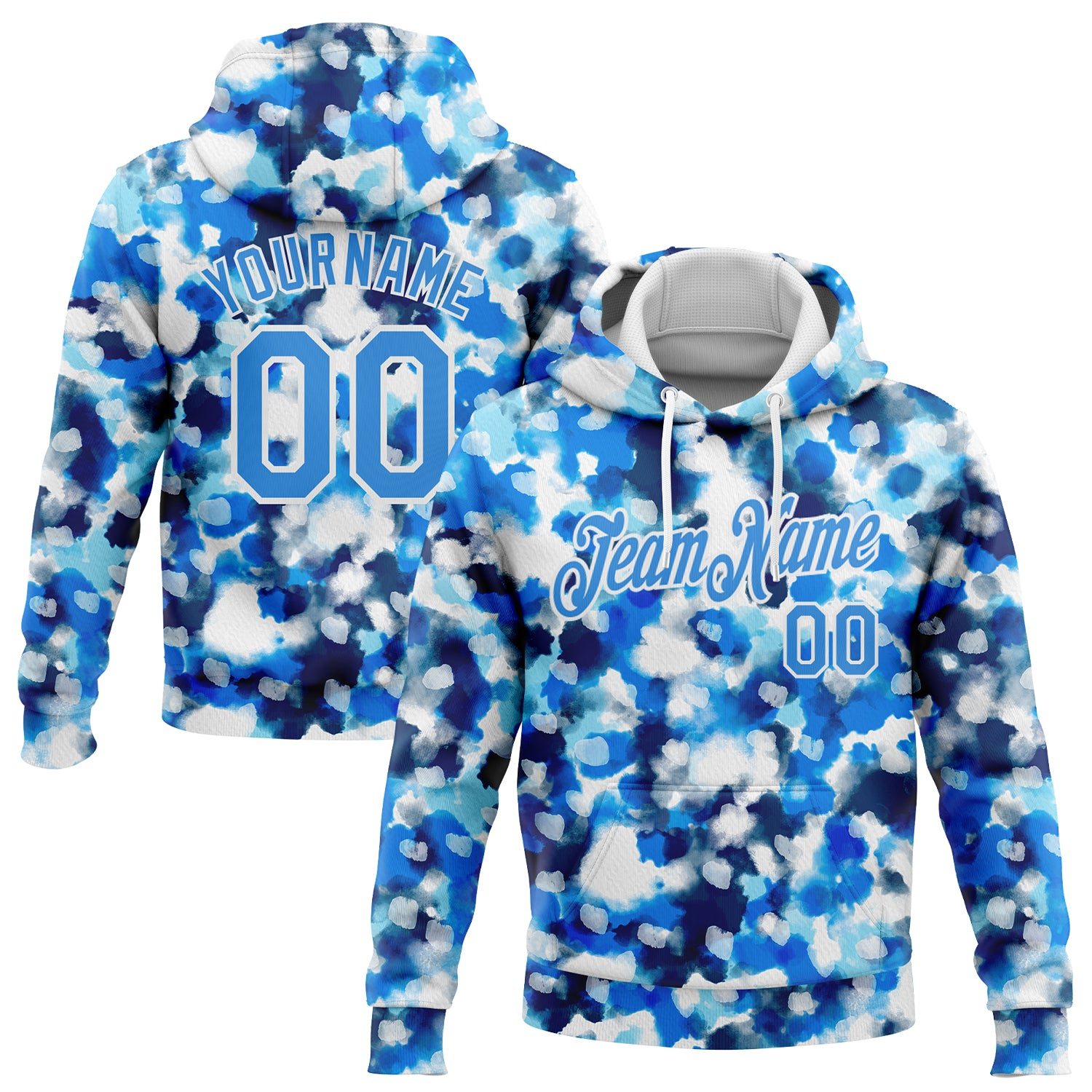 Custom Stitched Tie Dye Powder Blue-White 3D Abstract Watercolor Sports Pullover Sweatshirt Hoodie