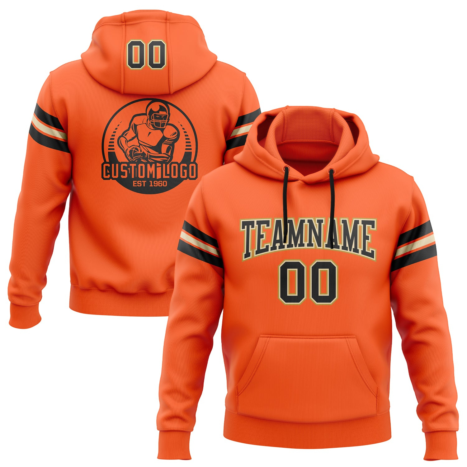 Custom Stitched Orange Black City Cream-Old Gold Football Pullover Sweatshirt Hoodie