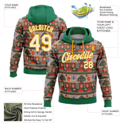 Custom Stitched Kelly Green Cream-Gold 3D Christmas Sports Pullover Sweatshirt Hoodie