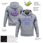 Custom Stitched Gray Light Blue-Purple Football Pullover Sweatshirt Hoodie