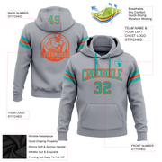 Custom Stitched Gray Aqua-Orange Football Pullover Sweatshirt Hoodie